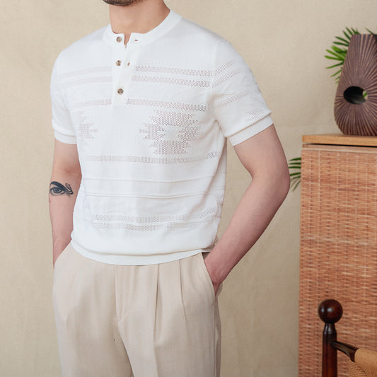 Camiseta Henley de Manga Corta en Mezcla Tencel Algodón Jacquard - Image 2