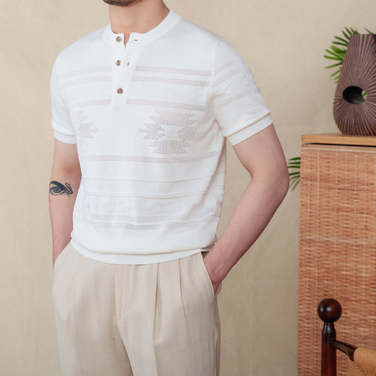 Camiseta Henley de Manga Corta en Mezcla Tencel Algodón Jacquard - Image 2