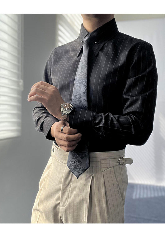 Camisa Casual para Hombre con Cuello Empire y Rayas - Image 5