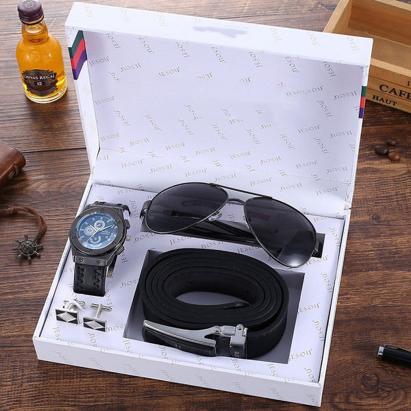 Estuche Premium de Accesorios Ejecutivos para Hombre: Cinturón, Cartera, Reloj y Bolígrafo