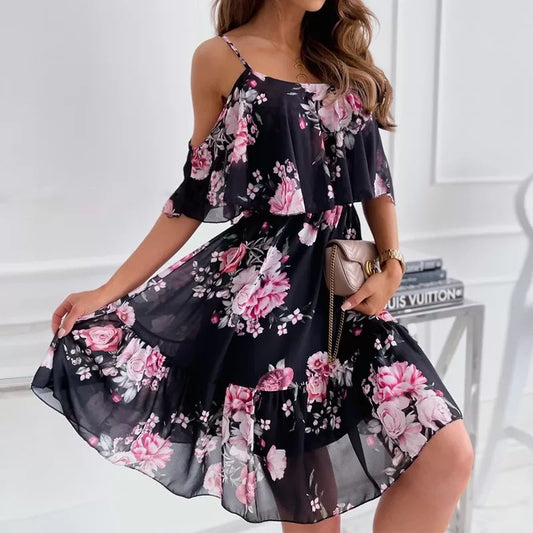 Vestido de Verano con Flores y Volantes - Diseño Hombros Descubiertos - Image 2