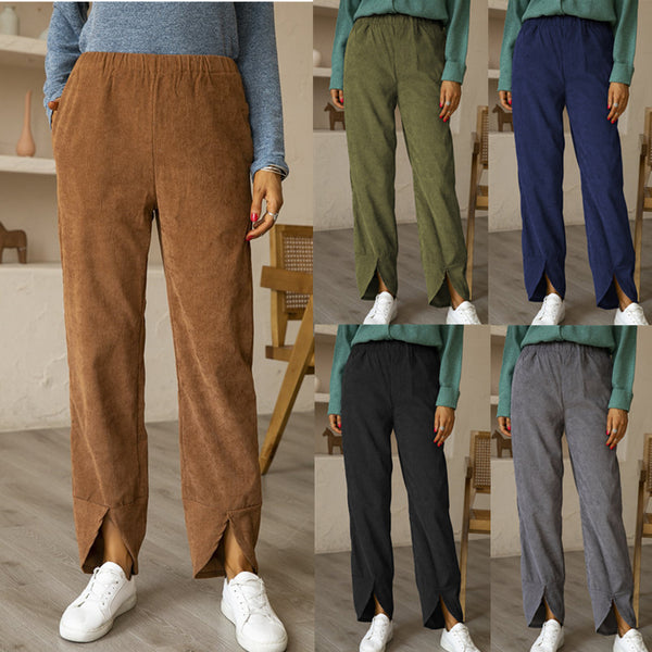Pantalones de Pana Gruesa con Cintura Elástica - Comodidad para Otoño e Invierno