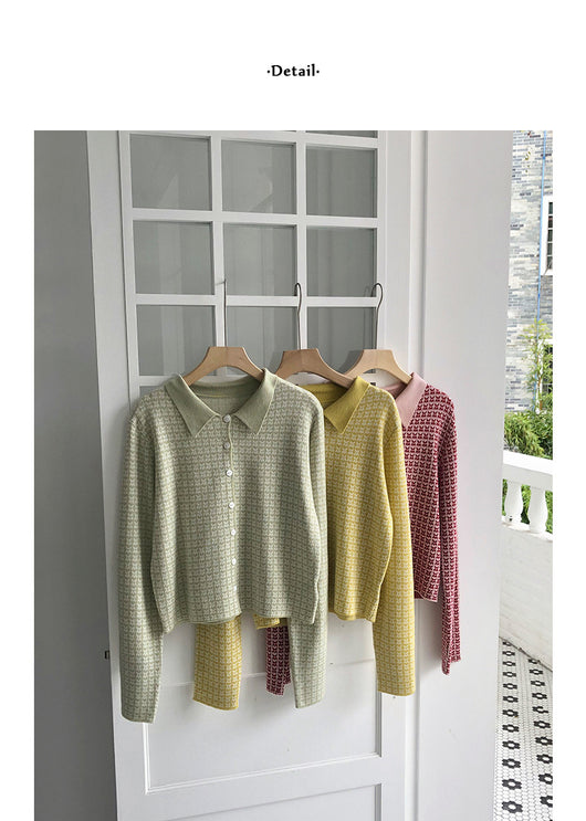 Cardigan Tejido Houndstooth con Cuello Polo para Mujer - Image 38