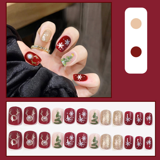 Uñas Postizas Removibles Diseño Fresa Corazón Mariposa Cortas - Image 43