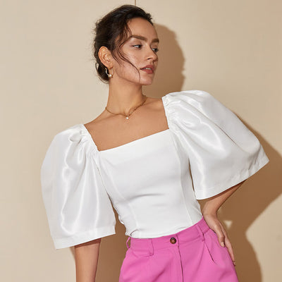 Blusa Elegante Retro con Cuello Cuadrado y Mangas Farol - Image 7