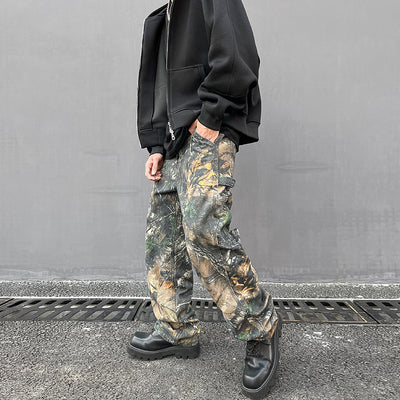 Jeans Hombre Patrón Camuflaje Árbol Corte Recto Oversize - Image 3