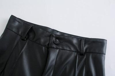 Pantalón de Cuero Estilo Europeo Cintura Alta Casual Ajustado - Image 7