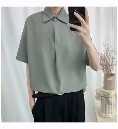 Camisa Suelta de Manga Corta en Color Sólido para Hombre - Image 9