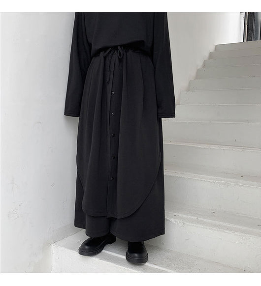 Pantalones Anchos para Hombre con Botones Superpuestos en Negro - Image 7