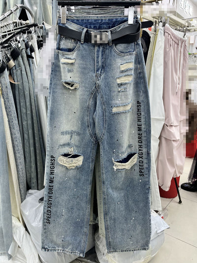 Jeans Rotos con Estampado de Letras y Efecto Pintura Desgastada - Image 13