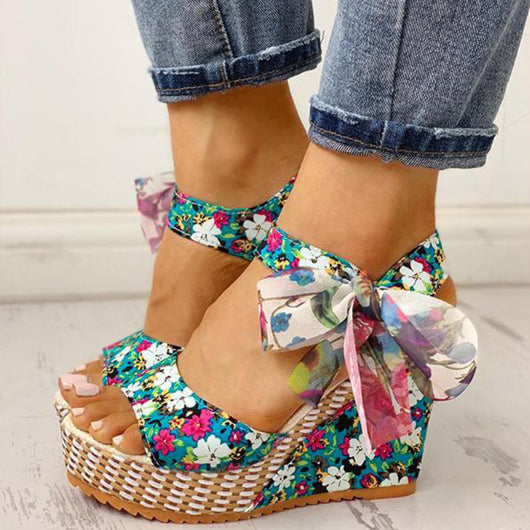 Sandalias Cuña Floral con Moño Plataforma para Mujer - Image 12