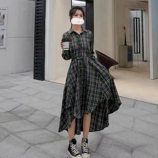 Vestido Camisero Cuadros Manga Larga Versátil