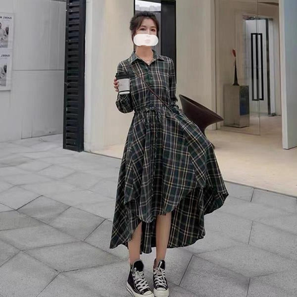 Vestido Camisero Cuadros Manga Larga Versátil