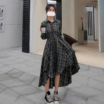Vestido Camisero Cuadros Manga Larga Versátil