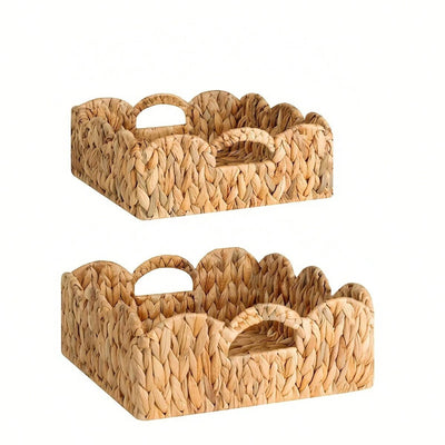 Canasta Tejida Decorativa con Asas de Madera y Flores de Ratán - Image 4