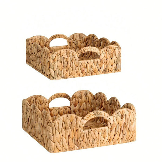 Canasta Tejida Decorativa con Asas de Madera y Flores de Ratán - Image 4