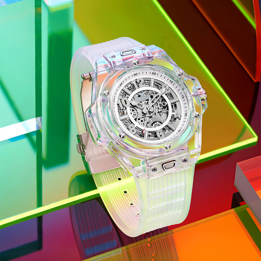 Reloj Automático Mecánico para Hombre Resistente al Agua con Esfera Transparente