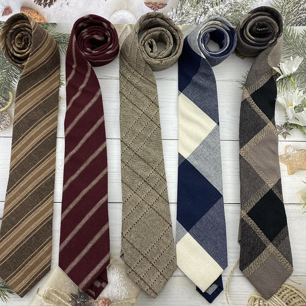 Corbata Escolar Británica de Invierno - Algodón Lino a Rayas Marrón con Cuadros