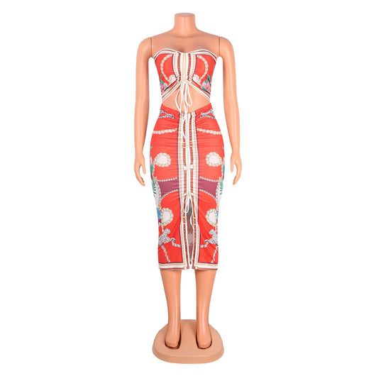 Traje Envolvente Plisado con Escote Estampado y Abertura Lateral - Image 15