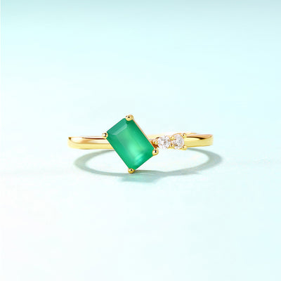 Anillo Cuadrado de Plata Esterlina con Ágata Verde y Baño de Oro 9K para Mujer - Image 3