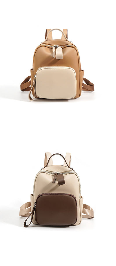 Mochila de Cuero Genuino Retro con Contraste de Colores - Ligera y Versátil para Diario - Image 12
