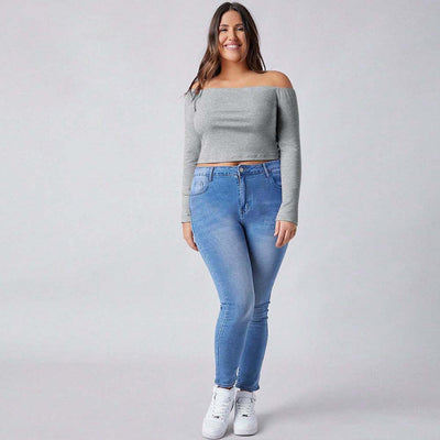 Blusa Elegante Fuera del Hombro Ajustada de Manga Larga para Otoño e Invierno - Image 3
