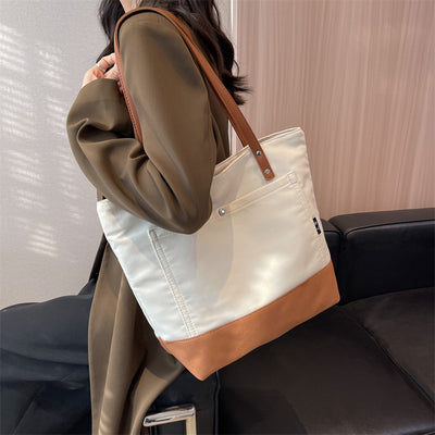 Bolsa de Hombro Estilo Asiático con Contraste de Colores - Gran Capacidad para Compras y Trabajo - Image 14