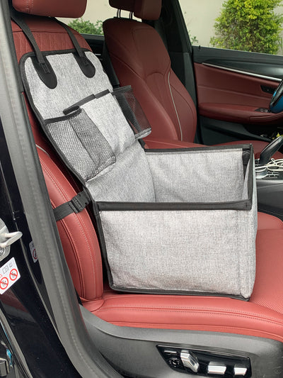 Gray portable car pet mat with multiple pockets, designed for household use and dirt resistance. - Image 10