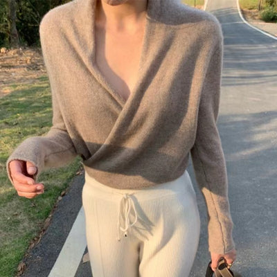 Suéter Cuello V Cruzado para Mujer - Pullover de Punto Versátil