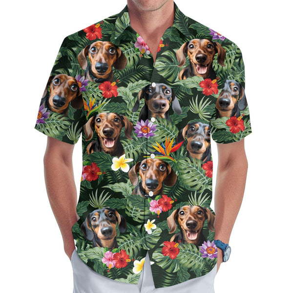 Camisa Retro de Manga Corta con Estampado y Solapa Clásica para Hombre