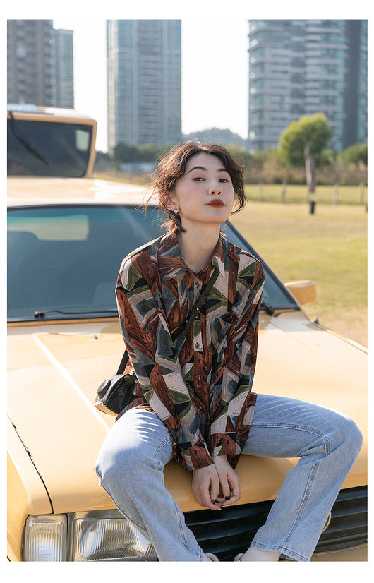 Camisa Floral Retro Hong Kong Oversized Manga Larga Primavera Otoño - Image 3