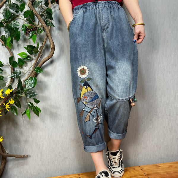 Jeans Vintage con Bordado Artístico para Mujer