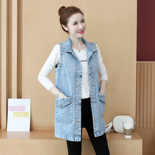 Chaleco Denim Coreano Mujer Suelto Largo sin Mangas - Image 4