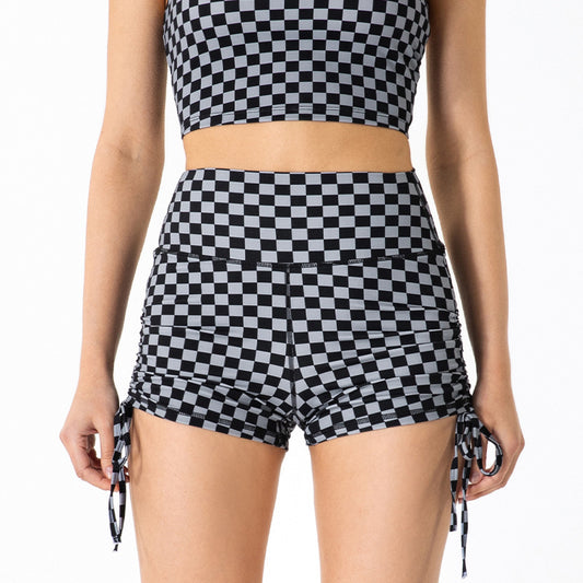 Shorts Deportivos Cintura Alta con Efecto Levantador y Diseño Cuadros