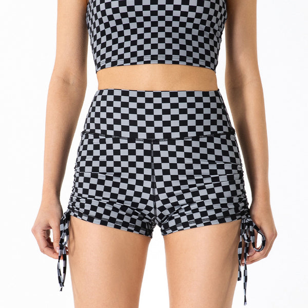 Shorts Deportivos Cintura Alta con Efecto Levantador y Diseño Cuadros