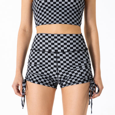 Shorts Deportivos Cintura Alta con Efecto Levantador y Diseño Cuadros