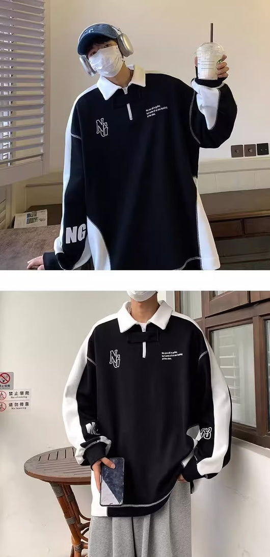 Suéter Polo Hombro Descubierto Estilo Preppy Americano para Parejas - Image 15