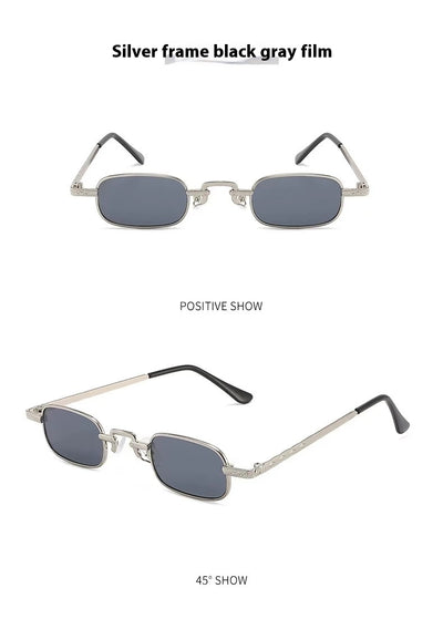 Trendy rectangular sunglasses with gold metal frames and brown lenses, shown from front and a 45-degree angle. - Image 10