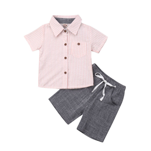 Conjunto Infantil de Camisa y Pantalones Cortos a Rayas con Cuello Solapa - Image 5