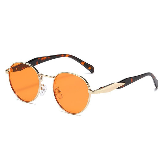 Silver metal round frame sunglasses with dark grey lenses and black temples, offering UV protection for women. - Image 12