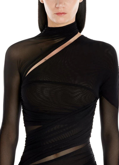 Blusa Asimétrica de Malla con Estampado Hueco - Image 16