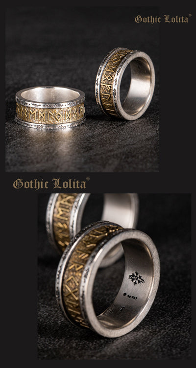 Anillo de Cobre con Runas Vikingas e Incrustación de Plata para Hombre - Image 7