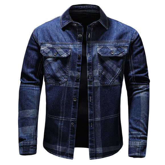 Camisa de Cuadros Denim Manga Larga para Hombre