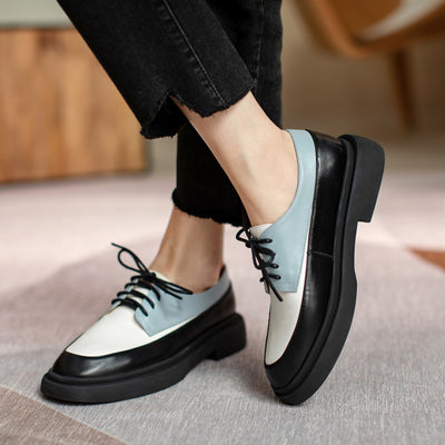 Mocasines Blancos de Cuero Genuino con Plataforma y Cordones