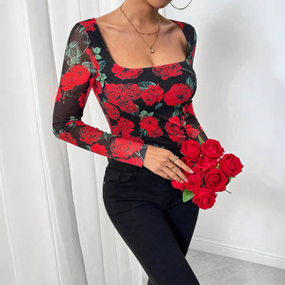 Blusa Estampada Romántica con Rosas y Escote en U - Image 4
