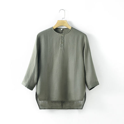 Playera de Lino Hombre Cuello Redondo Manga 3/4 Suelta y Transpirable - Image 6