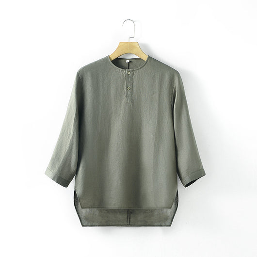 Playera de Lino Hombre Cuello Redondo Manga 3/4 Suelta y Transpirable - Image 6