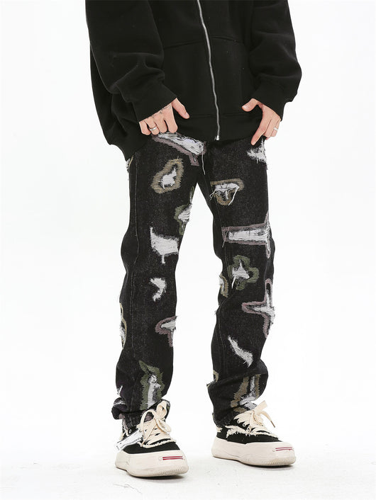 Jeans Rotos con Bordados y Contraste de Colores Estilo Americano - Image 7