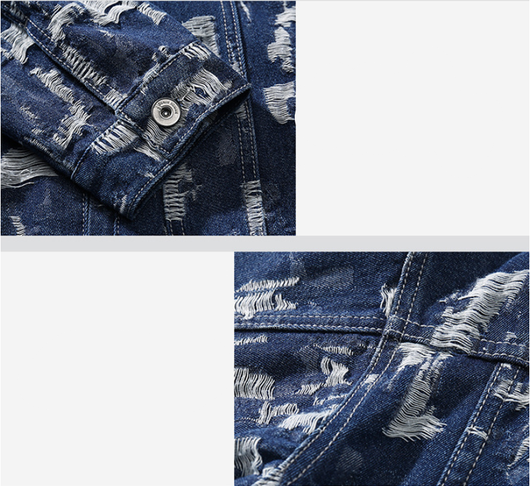Chaqueta Denim Jacquard para Hombre Estilo Retro Japonés con Detalles Rotos - Image 9