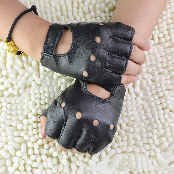 Guantes de Cuero Medio Dedo Ahuecados para Hombre